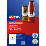 Avery Label L7127 Oval Glossy 8up 10 Sheets 84x50mm