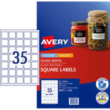 Avery Label L7119 Square White Glossy 35up 10 Sheets 35x35mm