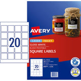 Avery Square Glossy Labels L7124 10 Sheets 20up 45x45mm