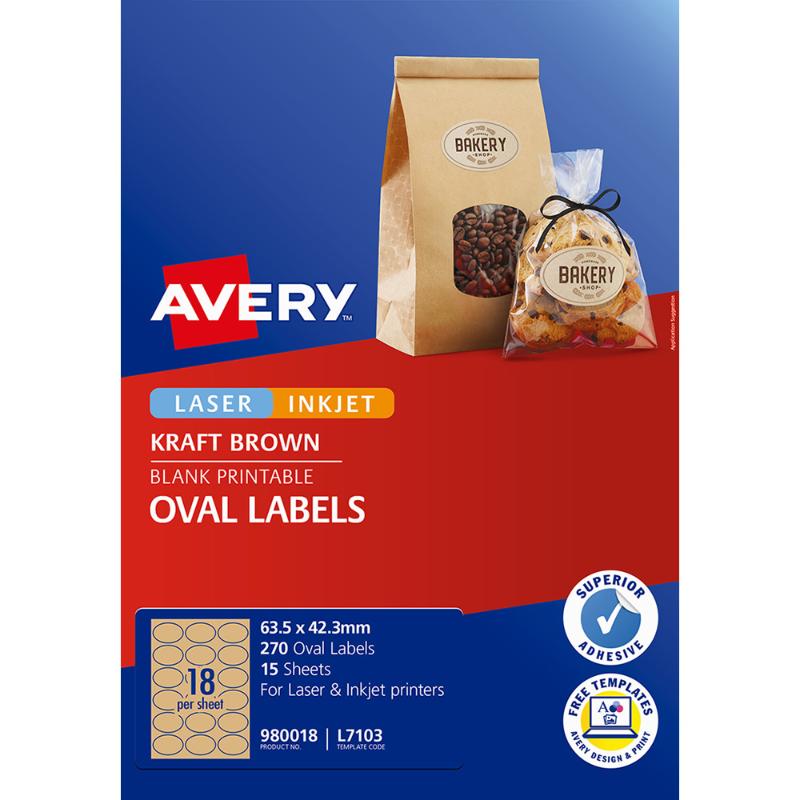 Avery Label L7103 Oval Kraft 18up 15 Sheets 63x42mm