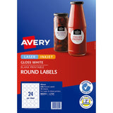 Avery Label L7147 White Gloss Round 40mm 24up 10 Sheets