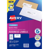 Avery Quick Peel Address Labels L7651 White 38.1x21.2mm 65up 40 Sheets