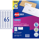 Avery Quick Peel Address Labels L7651 White 38.1x21.2mm 65up 40 Sheets