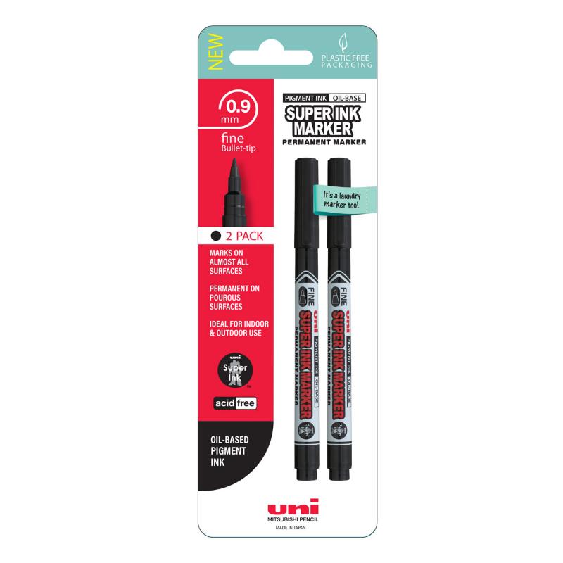 Uni Super Ink Permanent Marker 0.9mm Black 2 Pack Hangsell PNA125