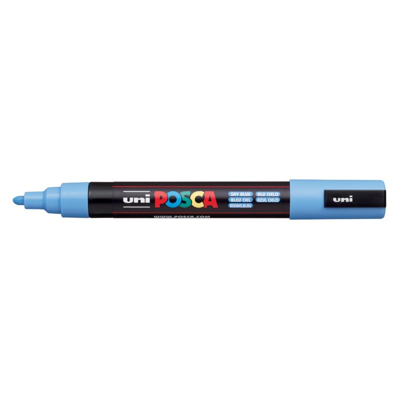 Uni Posca Marker in Sky Blue, 1.8-2.5mm tip, perfect for vibrant art on various surfaces.