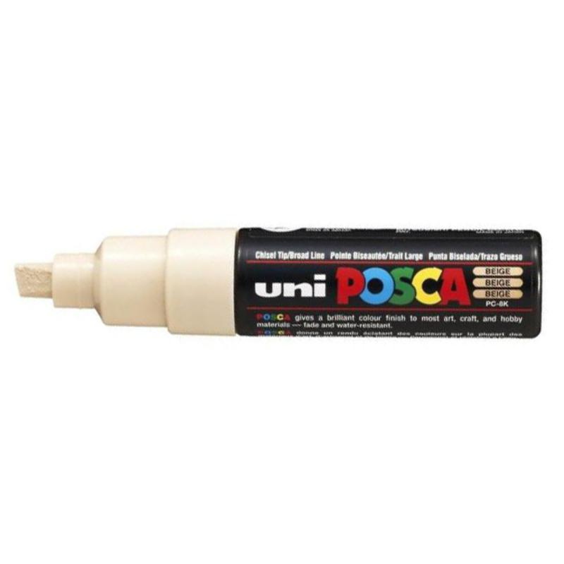 Uni Posca Marker 8.0mm Bold Chisel in Beige, perfect for vibrant art and crafts with versatile thick and fine lines.