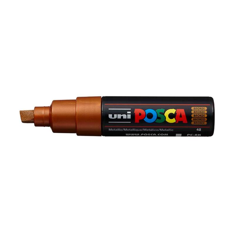 Uni Posca Marker 8.0mm Bold Chisel in bronze, perfect for vibrant art on various surfaces.