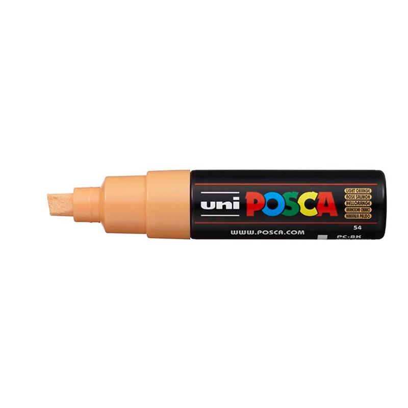 Uni Posca Marker 8.0mm chisel tip in vibrant Light Orange for bold lines and creativity on various surfaces.