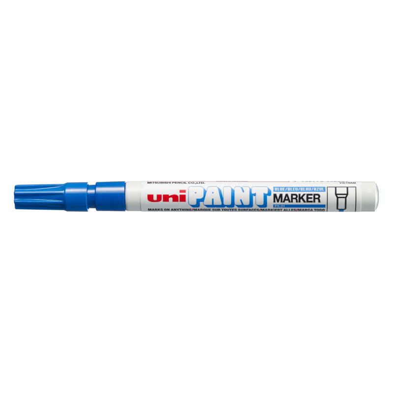 Uni Paint Marker 1.2mm Bullet Tip in blue, perfect for vibrant, permanent designs on various surfaces.