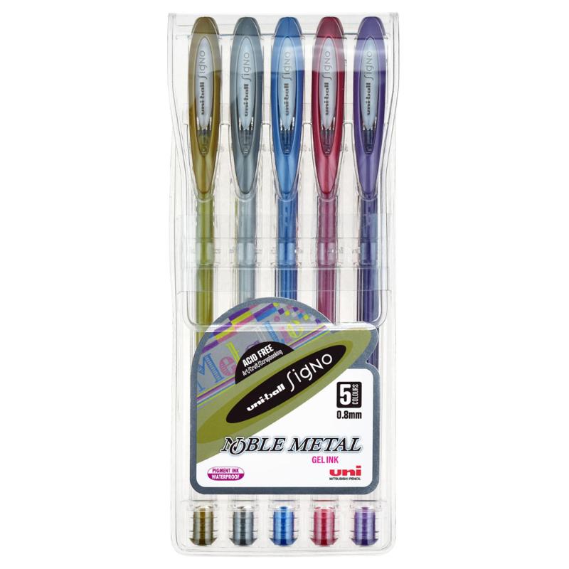 Uni-ball Signo Noble 0.8mm Metal Capped Pack 5 Asstd UM-120