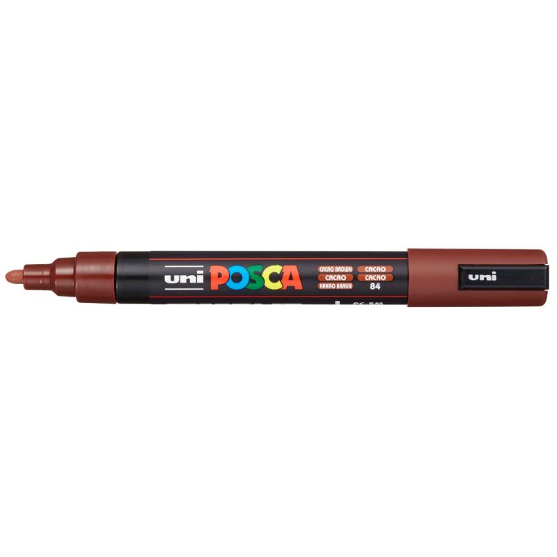 Uni Posca Marker in Cacao Brown, 1.8-2.5mm, for versatile art on paper, wood, fabric, and ceramics.