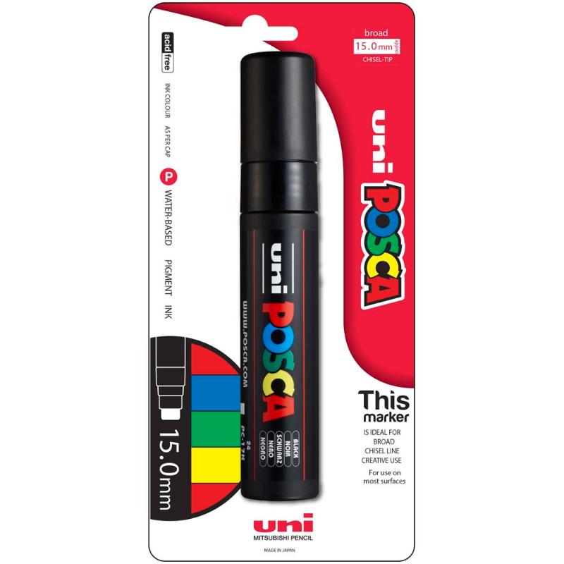 Uni Posca Marker 15.0mm Extra-Broad Chisel Black PC-17K Hangsell