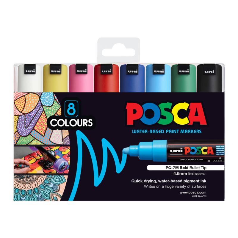 Uni Posca Marker 4.5-5.5mm Bold Bullet 8 Pack Asstd PC-7M