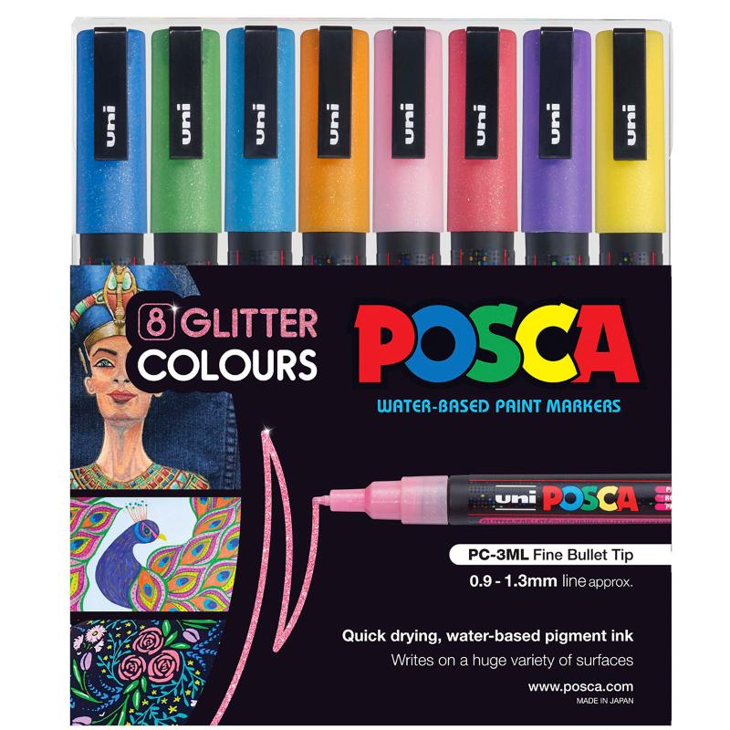 Uni Posca Marker 0.9-1.3mm Fine 8 Pack Glitter PC-3M