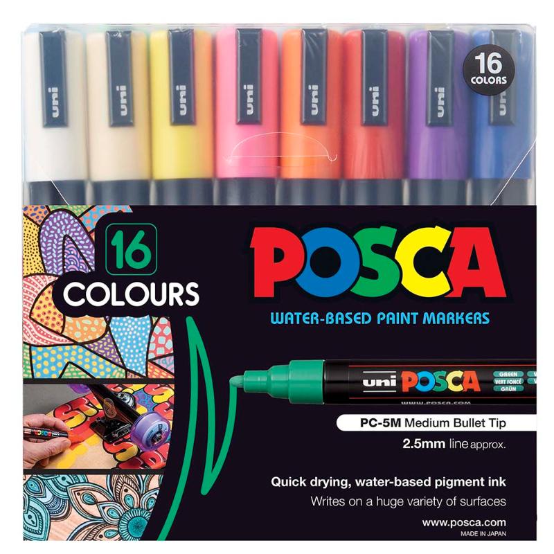 Uni Posca Marker 1.8-2.5mm Med Bullet 16 Piece Asstd PC-5M