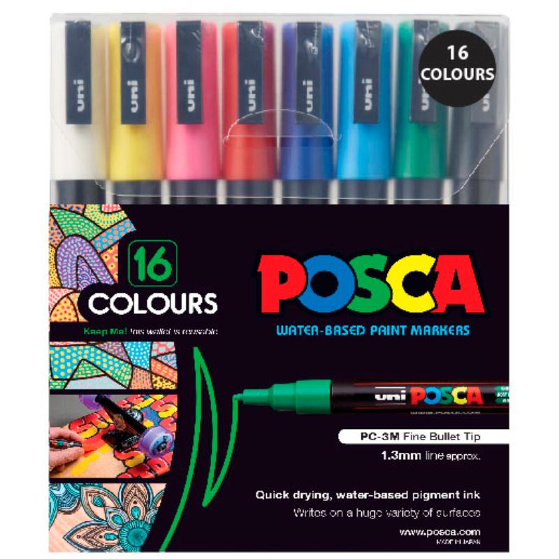 Uni Posca Marker 0.9-1.3mm Fine 16 Pack Assorted PC-3M