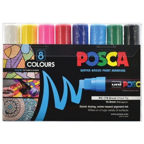 Uni Posca Marker 15.0mm Extra-Broad Chisel 8 Pack Assorted PC-17K