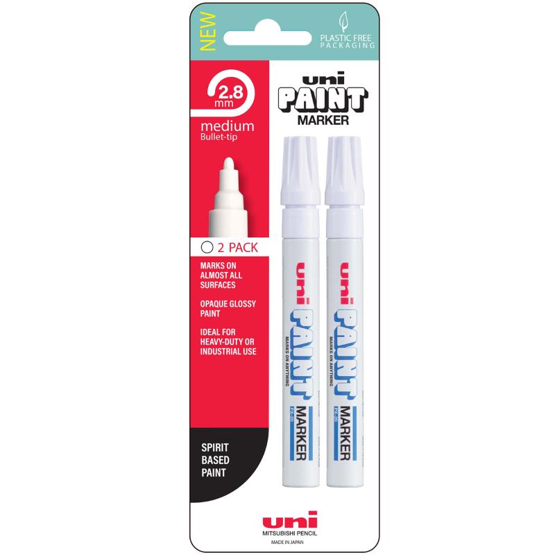 Uni Paint Marker 2.8mm Bullet Tip White Hangsell 2pk