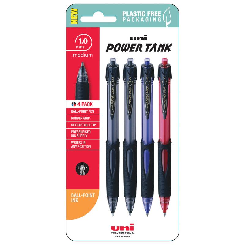 Uni PowerTank 1.0mm Retractable Assorted Hangsell Pk4