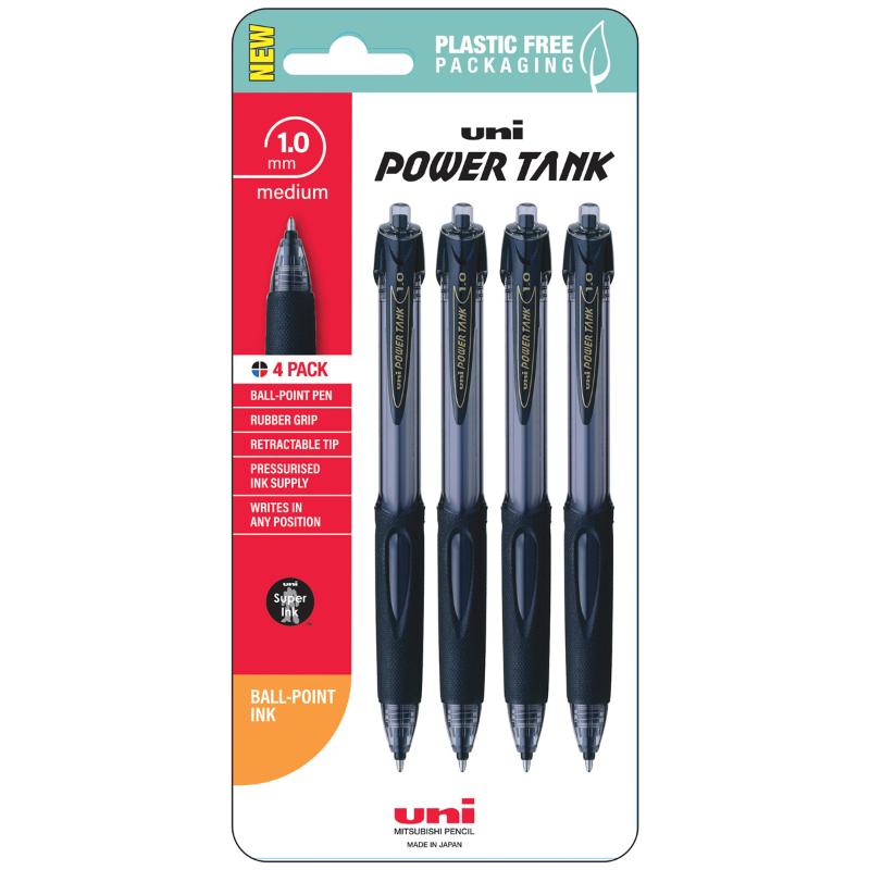 Uni PowerTank 1.0mm Retractable Black Hangsell Pk4