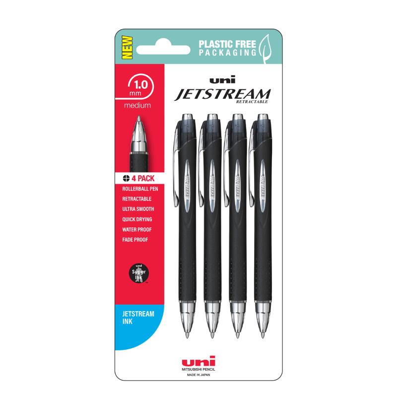 Uni Jetstream 1.0mm Medium Retractable Black Hangsell Pk4