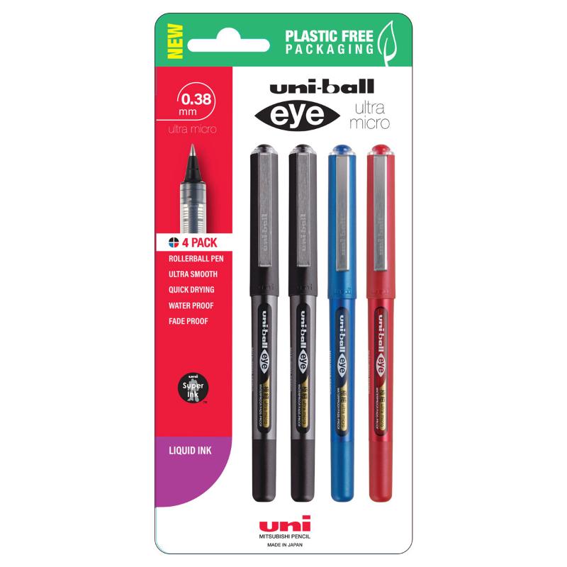 Uni Eye 0.38mm Ultra Micro Capped Assorted Hangsell Pk4