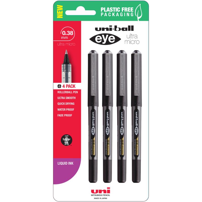 Uni Eye 0.38mm Ultra Micro Capped Black Hangsell Pk4