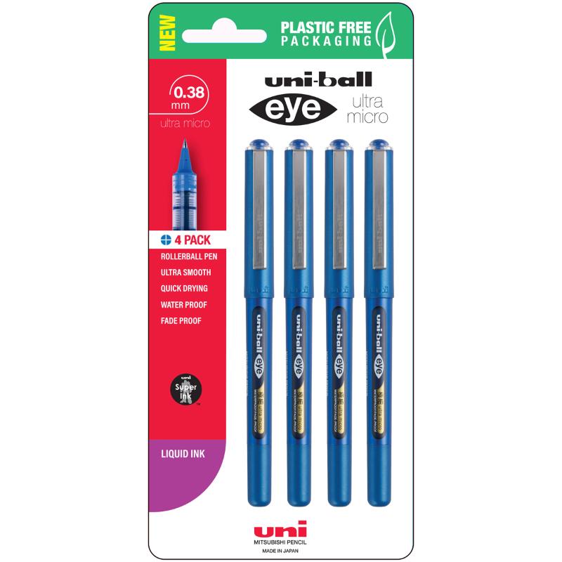 Uni Eye 0.38mm Ultra Micro Capped Blue Hangsell Pk4