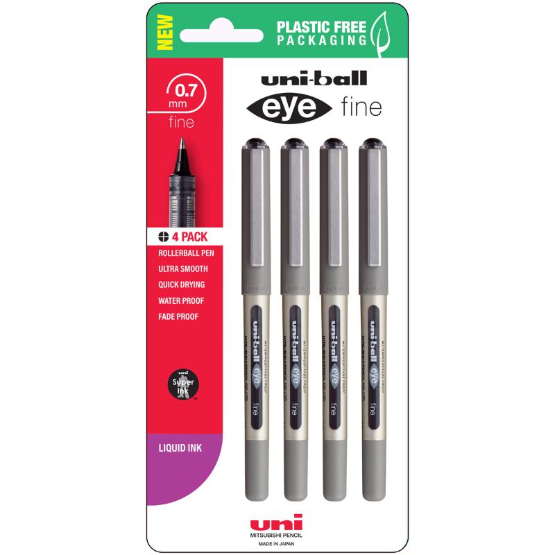 Uni Eye 0.7mm Fine Capped Black Hangsell Pk4