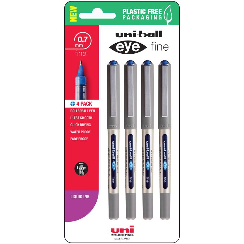 Uni Eye 0.7mm Fine Capped Blue Hangsell Pk4