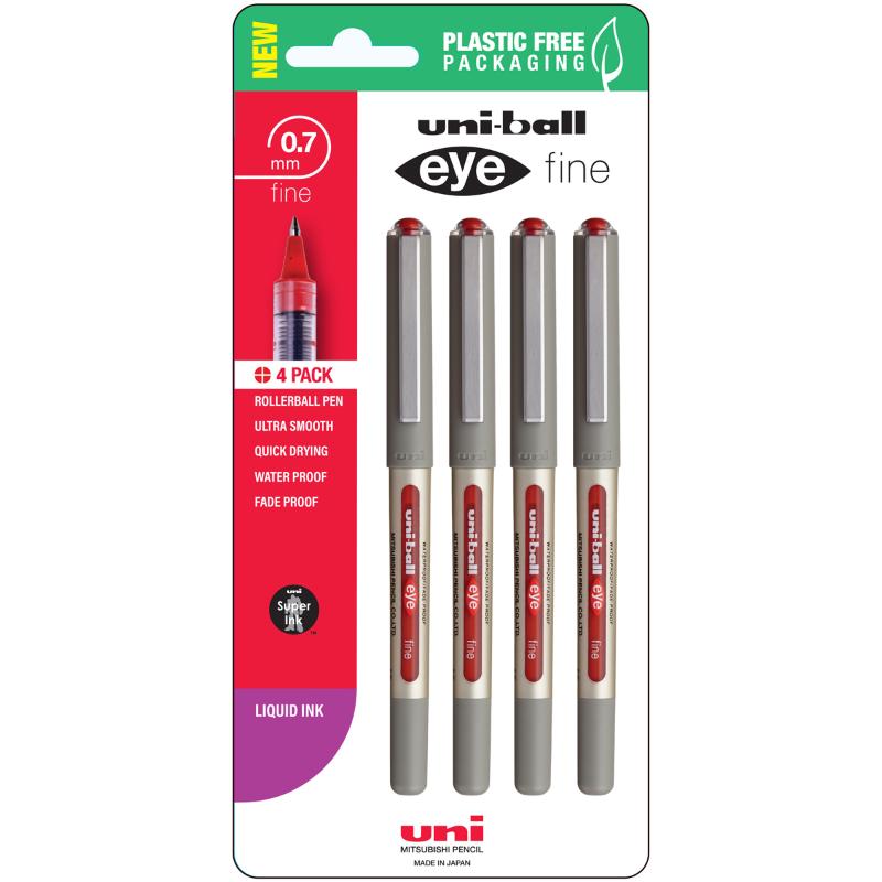 Uni Eye 0.7mm Fine Capped Red Hangsell Pk4