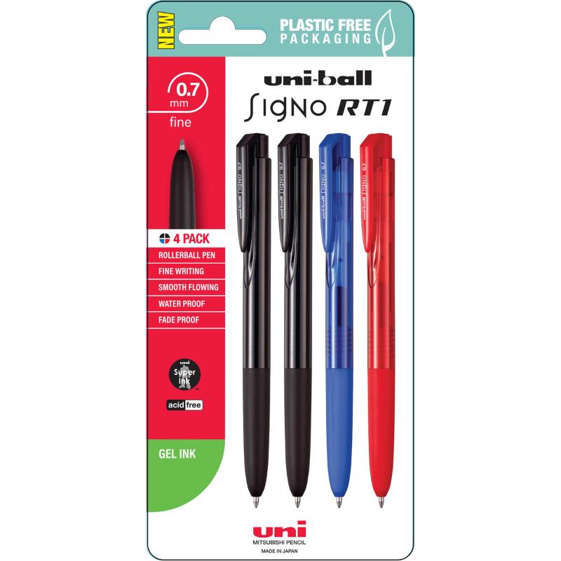 Uni Signo RT1 0.7mm Retractable Assorted Hangsell Pk4