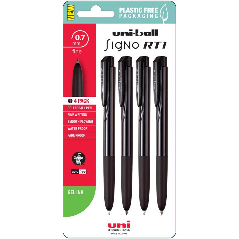 Uni Signo RT1 0.7mm Retractable Black Hangsell Pk4