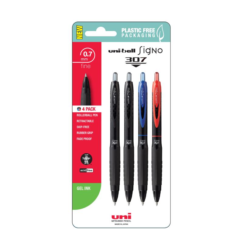 Uni Signo 307 0.7mm Fine Retractable Assorted Hangsell Pk4