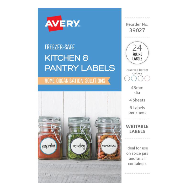 Avery Assorted Kitchen and Pantry Labels A6 Circle 45mm 6up 4 Sheets