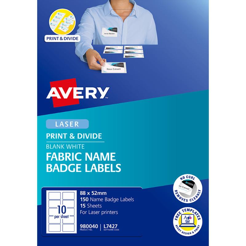 Avery Name Badge L7427 Fabric Laser 88x52mm 10up 15 Sheets