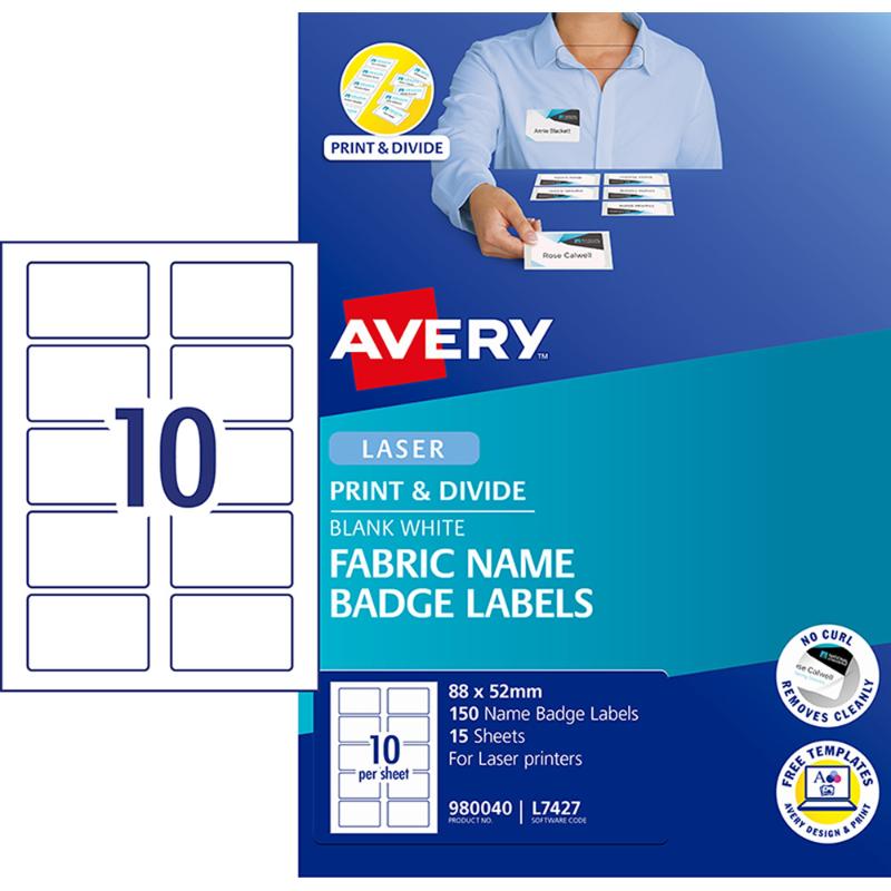 Avery Name Badge L7427 Fabric Laser 88x52mm 10up 15 Sheets