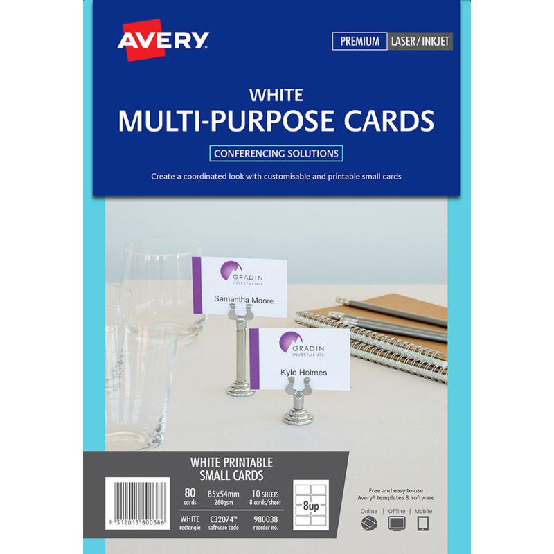 Avery Cards Multi Purpose  Inkjet Laser 8up 10 Sheets