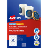 Avery Label L7129 Round Matte White 40mm 24up 8 Sheets