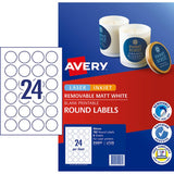Avery Label L7129 Round Matte White 40mm 24up 8 Sheets