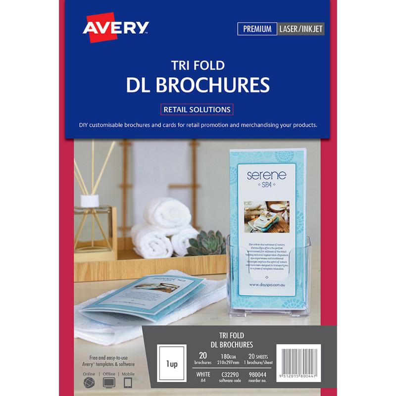 Avery Brochures  Tri Fold DL A4 Inkjet Laser 1up 20 Sheets