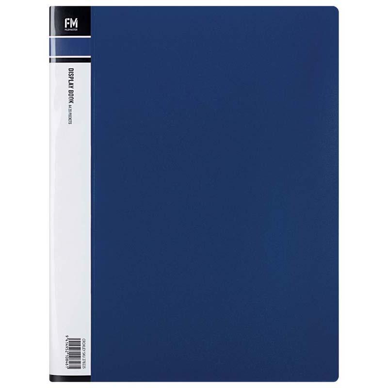 FM Display Book A4 in blue with 20 clear pockets for organized document storage and protection.