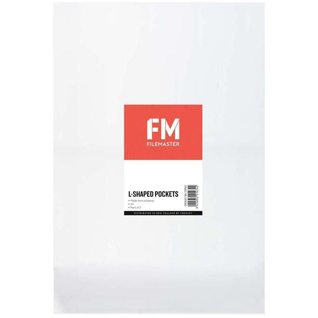 5 pack of clear A3 L shape document pockets for organizing and protecting paperwork effectively.