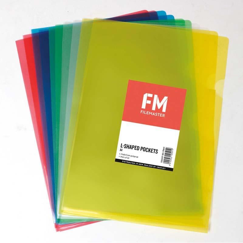 FM Pocket L Shape Clear A4 Assorted 10 Pack Hangsell