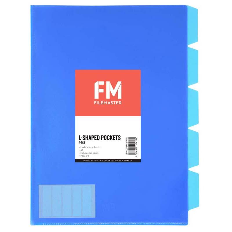 FM Pocket L Shape 5 Tab A4 Blue 5 Pack