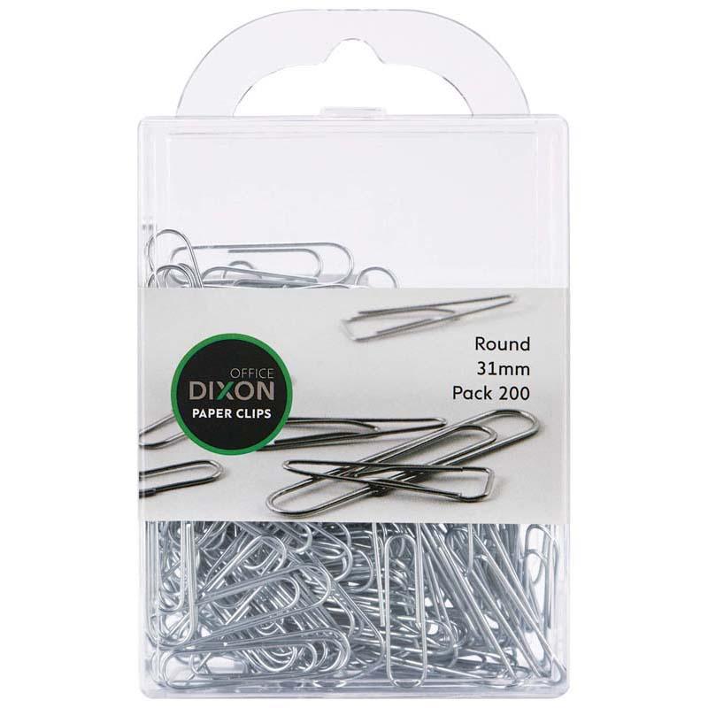 Dixon 31mm round paper clips in a pack of 200, perfect for organizing documents with a sleek, durable design.