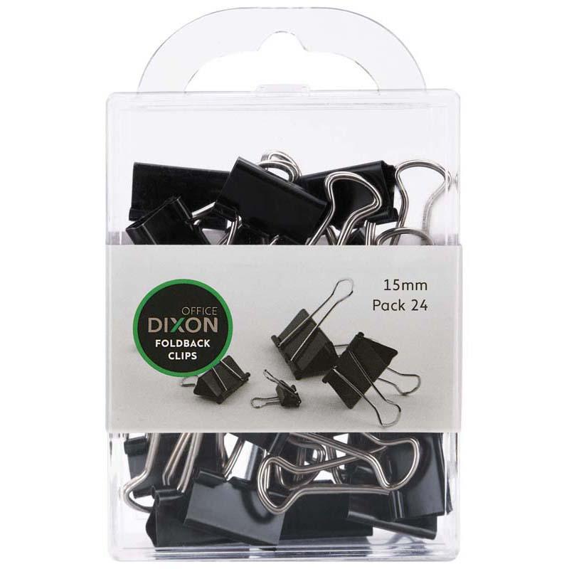 Dixon Foldback Clips 15mm in a pack of 24, ideal for securing documents without damage, perfect for home and office use.