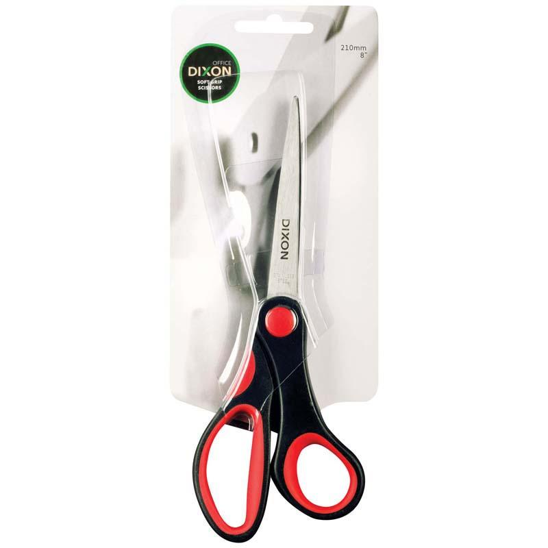 Dixon Soft Grip Scissors in Black and Red, 210mm, featuring ergonomic handles and stainless steel blades for precision cutting.