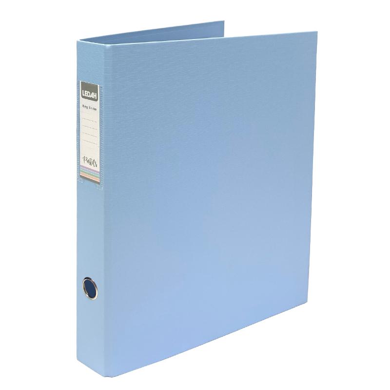 Ledah Pastels Blue A4 ring binder with 25mm spine for up to 200 sheets, stylish and durable for document organization.