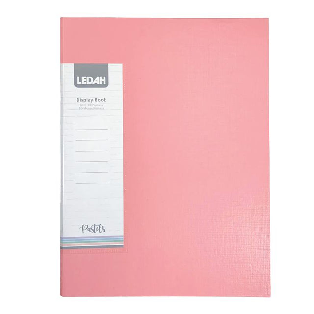 Ledah Pastels A4 Display Book in pink, 20 pockets for secure document organization, stylish and durable design.